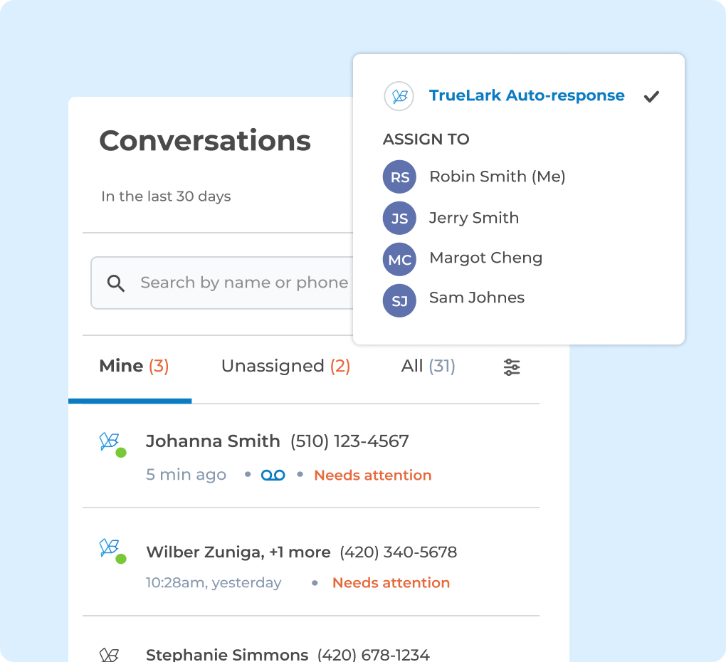 TrueLark Auto-response with easy transition to assign to employee