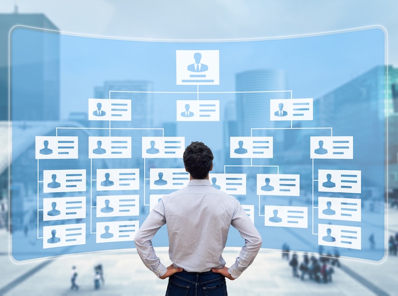Organization Chart Showing Hierarchy Structure Of Teams In Corporation With CEO, Directors, Executives And Employees. Human Resources Manager Working With HR Organizational Diagram, Hiring concept