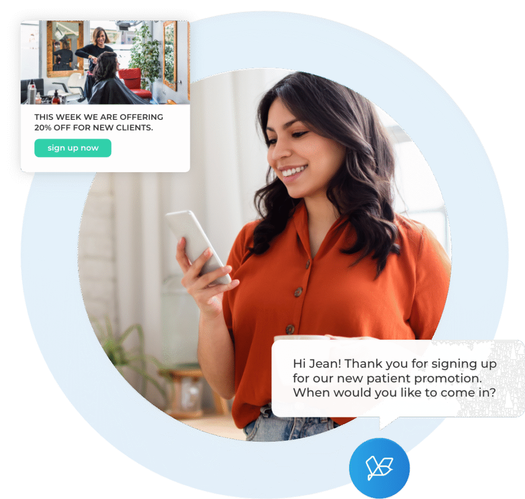 Woman receiving promotion on her phone